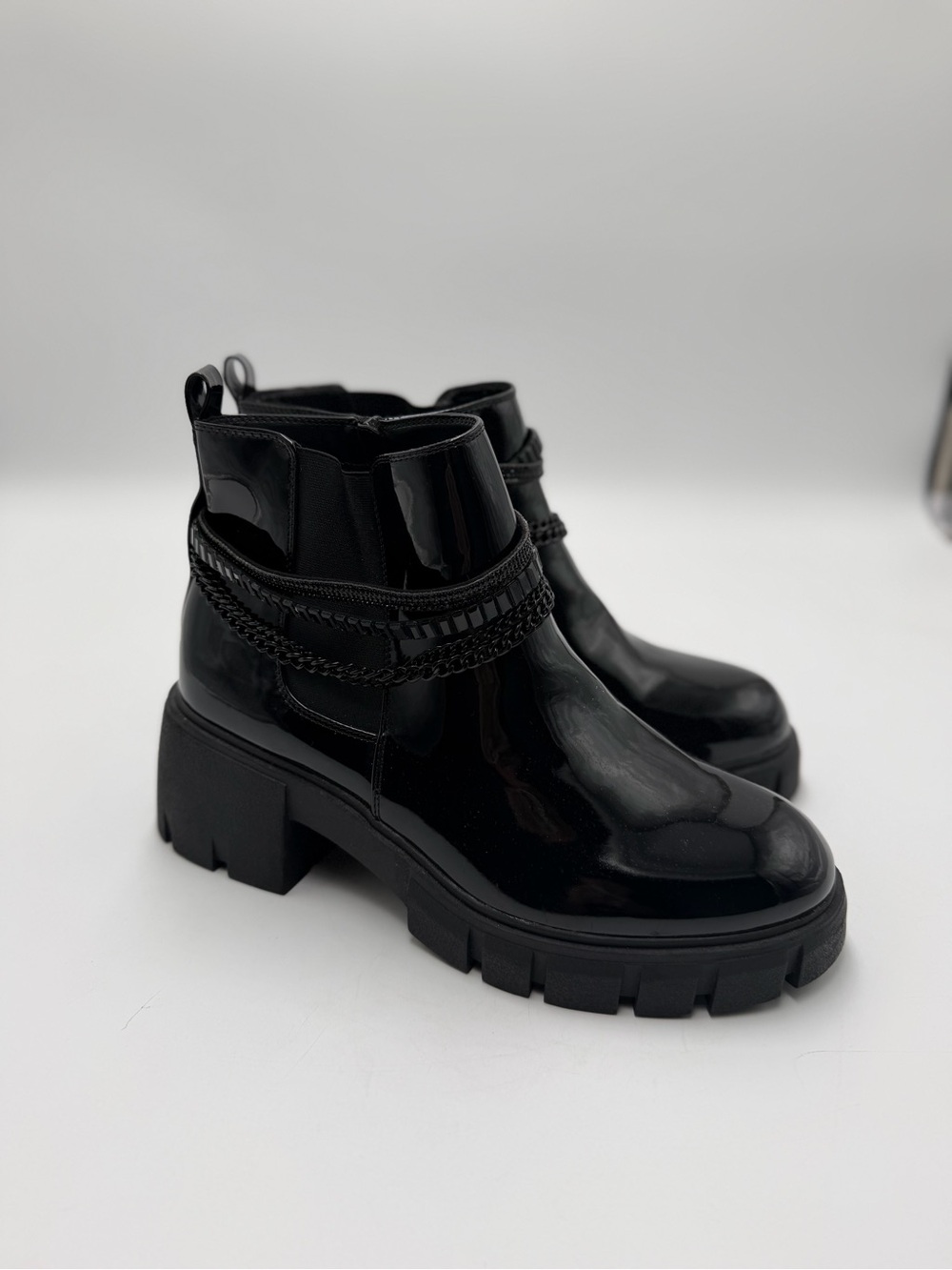 Torrid Chain Ankle Booties Patent Black Goth Grunge Platform Boots 13WW